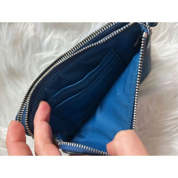 Coach double Corner Zip Wristlet Denim Blue Refined Pebbled Leather - Picture 3 of 10